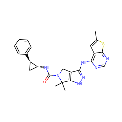 Cc1cc2c(Nc3n[nH]c4c3CN(C(=O)N[C@@H]3C[C@H]3c3ccccc3)C4(C)C)ncnc2s1 ZINC000117602384