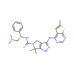 Cc1cc2c(Nc3n[nH]c4c3CN(C(=O)N[C@H](CN(C)C)c3ccccc3)C4(C)C)ncnc2s1 ZINC000117597755