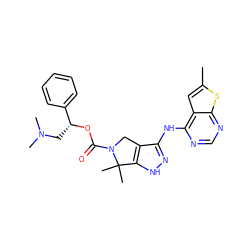 Cc1cc2c(Nc3n[nH]c4c3CN(C(=O)O[C@H](CN(C)C)c3ccccc3)C4(C)C)ncnc2s1 ZINC000117602440