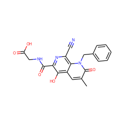 Cc1cc2c(O)c(C(=O)NCC(=O)O)nc(C#N)c2n(Cc2ccccc2)c1=O ZINC000169710894