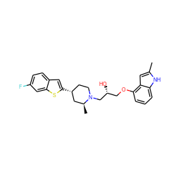 Cc1cc2c(OC[C@@H](O)CN3CC[C@@H](c4cc5ccc(F)cc5s4)C[C@@H]3C)cccc2[nH]1 ZINC000013587195