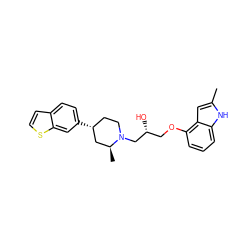 Cc1cc2c(OC[C@@H](O)CN3CC[C@@H](c4ccc5ccsc5c4)C[C@@H]3C)cccc2[nH]1 ZINC000095607329