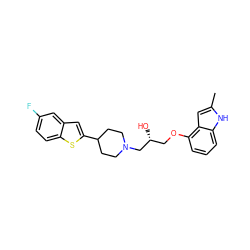 Cc1cc2c(OC[C@@H](O)CN3CCC(c4cc5cc(F)ccc5s4)CC3)cccc2[nH]1 ZINC000013490100