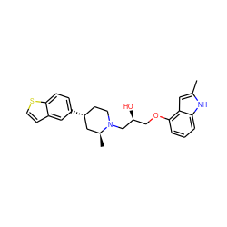 Cc1cc2c(OC[C@H](O)CN3CC[C@@H](c4ccc5sccc5c4)C[C@@H]3C)cccc2[nH]1 ZINC000026579687