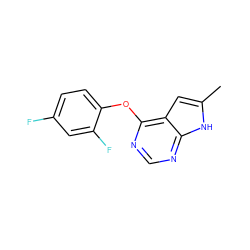 Cc1cc2c(Oc3ccc(F)cc3F)ncnc2[nH]1 ZINC000169331356