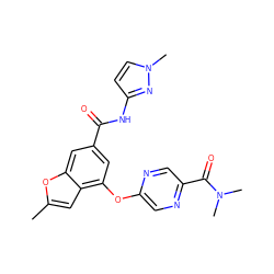 Cc1cc2c(Oc3cnc(C(=O)N(C)C)cn3)cc(C(=O)Nc3ccn(C)n3)cc2o1 ZINC000169329229