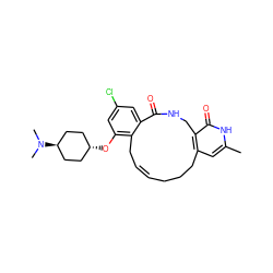 Cc1cc2c(c(=O)[nH]1)CNC(=O)c1cc(Cl)cc(O[C@H]3CC[C@H](N(C)C)CC3)c1C/C=C/CCC2 ZINC000299864778