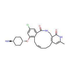 Cc1cc2c(c(=O)[nH]1)CNC(=O)c1cc(Cl)cc(O[C@H]3CC[C@H](N)CC3)c1C/C=C/CC2 ZINC000299869206