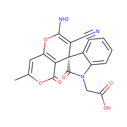 Cc1cc2c(c(=O)o1)[C@@]1(C(=O)N(CC(=O)O)c3ccccc31)C(C#N)=C(N)O2 ZINC000000969944