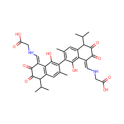 Cc1cc2c(c(O)c1-c1c(C)cc3c(c1O)/C(=C/NCC(=O)O)C(=O)C(=O)C3C(C)C)/C(=C/NCC(=O)O)C(=O)C(=O)C2C(C)C ZINC000102894832