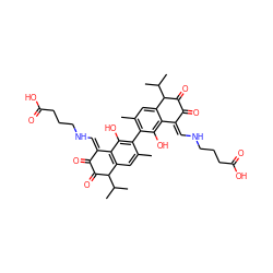 Cc1cc2c(c(O)c1-c1c(C)cc3c(c1O)/C(=C/NCCCC(=O)O)C(=O)C(=O)C3C(C)C)/C(=C/NCCCC(=O)O)C(=O)C(=O)C2C(C)C ZINC001772588684