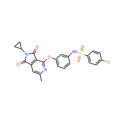 Cc1cc2c(c(Oc3cccc(NS(=O)(=O)c4ccc(Cl)cc4)c3)n1)C(=O)N(C1CC1)C2=O ZINC000103236932