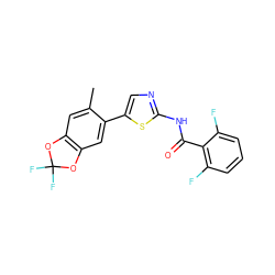 Cc1cc2c(cc1-c1cnc(NC(=O)c3c(F)cccc3F)s1)OC(F)(F)O2 ZINC000142575667