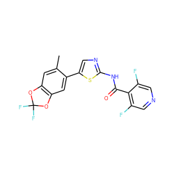 Cc1cc2c(cc1-c1cnc(NC(=O)c3c(F)cncc3F)s1)OC(F)(F)O2 ZINC000142681435