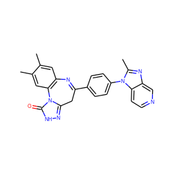 Cc1cc2c(cc1C)-n1c(n[nH]c1=O)CC(c1ccc(-n3c(C)nc4cnccc43)cc1)=N2 ZINC000013743154