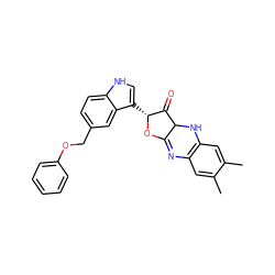 Cc1cc2c(cc1C)NC1C(=O)[C@@H](c3c[nH]c4ccc(COc5ccccc5)cc34)OC1=N2 ZINC000100134575