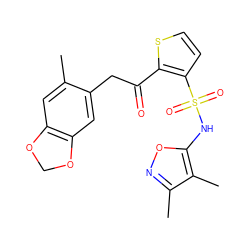 Cc1cc2c(cc1CC(=O)c1sccc1S(=O)(=O)Nc1onc(C)c1C)OCO2 ZINC000013815848