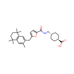 Cc1cc2c(cc1Cc1ccc(C(=O)NC[C@H]3CC[C@H](C(=O)O)CC3)o1)C(C)(C)CCC2(C)C ZINC000253688030