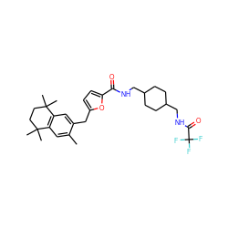 Cc1cc2c(cc1Cc1ccc(C(=O)NCC3CCC(CNC(=O)C(F)(F)F)CC3)o1)C(C)(C)CCC2(C)C ZINC000027097332