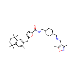 Cc1cc2c(cc1Cc1ccc(C(=O)NCC3CCC(CNCc4c(C)noc4C)CC3)o1)C(C)(C)CCC2(C)C ZINC000027096157