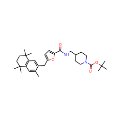 Cc1cc2c(cc1Cc1ccc(C(=O)NCC3CCN(C(=O)OC(C)(C)C)CC3)o1)C(C)(C)CCC2(C)C ZINC000013860623