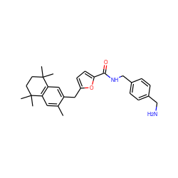 Cc1cc2c(cc1Cc1ccc(C(=O)NCc3ccc(CN)cc3)o1)C(C)(C)CCC2(C)C ZINC000013860613