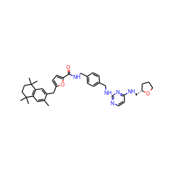 Cc1cc2c(cc1Cc1ccc(C(=O)NCc3ccc(CNc4nccc(NC[C@@H]5CCCO5)n4)cc3)o1)C(C)(C)CCC2(C)C ZINC000027187523