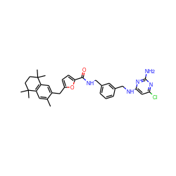 Cc1cc2c(cc1Cc1ccc(C(=O)NCc3cccc(CNc4cc(Cl)nc(N)n4)c3)o1)C(C)(C)CCC2(C)C ZINC000027190372