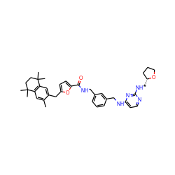 Cc1cc2c(cc1Cc1ccc(C(=O)NCc3cccc(CNc4ccnc(NC[C@@H]5CCCO5)n4)c3)o1)C(C)(C)CCC2(C)C ZINC000027186736