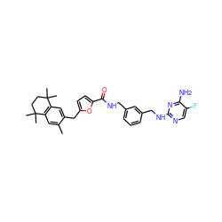 Cc1cc2c(cc1Cc1ccc(C(=O)NCc3cccc(CNc4ncc(F)c(N)n4)c3)o1)C(C)(C)CCC2(C)C ZINC000027109796