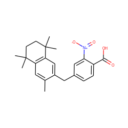 Cc1cc2c(cc1Cc1ccc(C(=O)O)c([N+](=O)[O-])c1)C(C)(C)CCC2(C)C ZINC000045316071