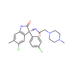 Cc1cc2c(cc1Cl)[C@](NC(=O)CN1CCN(C)CC1)(c1ccc(Cl)cc1)C(=O)N2 ZINC000095553260