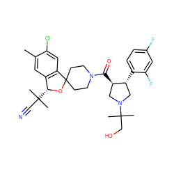 Cc1cc2c(cc1Cl)C1(CCN(C(=O)[C@@H]3CN(C(C)(C)CO)C[C@H]3c3ccc(F)cc3F)CC1)O[C@@H]2C(C)(C)C#N ZINC000058604137