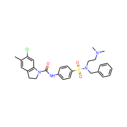 Cc1cc2c(cc1Cl)N(C(=O)Nc1ccc(S(=O)(=O)N(CCN(C)C)Cc3ccccc3)cc1)CC2 ZINC000653715983