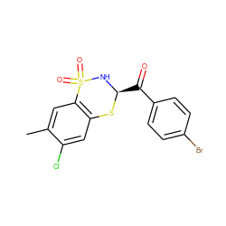 Cc1cc2c(cc1Cl)S[C@H](C(=O)c1ccc(Br)cc1)NS2(=O)=O ZINC000040862919