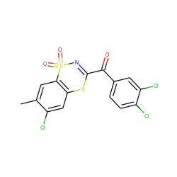 Cc1cc2c(cc1Cl)SC(C(=O)c1ccc(Cl)c(Cl)c1)=NS2(=O)=O ZINC000001663292