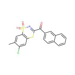 Cc1cc2c(cc1Cl)SC(C(=O)c1ccc3ccccc3c1)=NS2(=O)=O ZINC000033503572