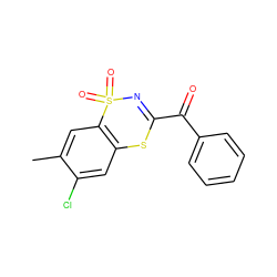 Cc1cc2c(cc1Cl)SC(C(=O)c1ccccc1)=NS2(=O)=O ZINC000006522195