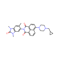 Cc1cc2c(cc1N1C(=O)c3cccc4c(N5CCN(CC6CC6)CC5)ccc(c34)C1=O)n(C)c(=O)n2C ZINC001772653971