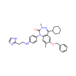 Cc1cc2c(cc1OCc1ccccc1)C(C1CCCCC1)=NN(C)C(=O)N2c1ccc(NCCc2ncc[nH]2)cc1 ZINC000028711938