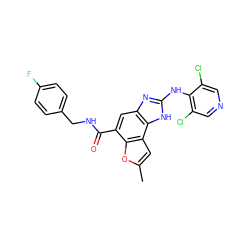 Cc1cc2c(o1)c(C(=O)NCc1ccc(F)cc1)cc1nc(Nc3c(Cl)cncc3Cl)[nH]c12 ZINC000139823339