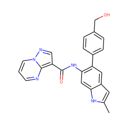 Cc1cc2cc(-c3ccc(CO)cc3)c(NC(=O)c3cnn4cccnc34)cc2[nH]1 ZINC000113652830