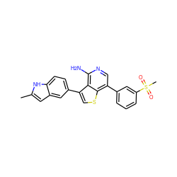 Cc1cc2cc(-c3csc4c(-c5cccc(S(C)(=O)=O)c5)cnc(N)c34)ccc2[nH]1 ZINC000063298109