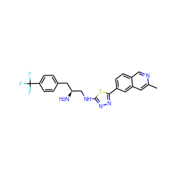 Cc1cc2cc(-c3nnc(NC[C@@H](N)Cc4ccc(C(F)(F)F)cc4)s3)ccc2cn1 ZINC000049110909