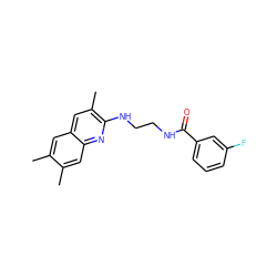 Cc1cc2cc(C)c(NCCNC(=O)c3cccc(F)c3)nc2cc1C ZINC000004848614