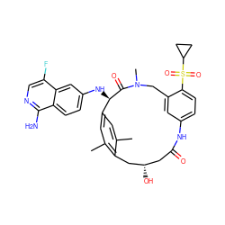 Cc1cc2cc(C)c1C[C@@H](O)CC(=O)Nc1ccc(S(=O)(=O)C3CC3)c(c1)CN(C)C(=O)[C@@H]2Nc1ccc2c(N)ncc(F)c2c1 ZINC001772583362