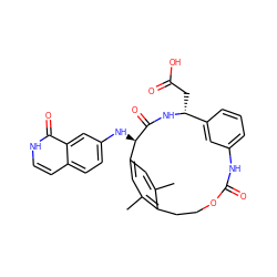 Cc1cc2cc(C)c1CCOC(=O)Nc1cccc(c1)[C@@H](CC(=O)O)NC(=O)[C@@H]2Nc1ccc2cc[nH]c(=O)c2c1 ZINC000167479055