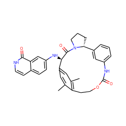 Cc1cc2cc(C)c1CCOC(=O)Nc1cccc(c1)[C@H]1CCCN1C(=O)[C@@H]2Nc1ccc2cc[nH]c(=O)c2c1 ZINC000166414713