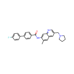 Cc1cc2cc(CN3CCCC3)cnc2cc1NC(=O)c1ccc(-c2ccc(F)cc2)cc1 ZINC000084670292