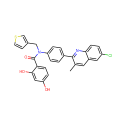 Cc1cc2cc(Cl)ccc2nc1-c1ccc(N(Cc2ccsc2)C(=O)c2ccc(O)cc2O)cc1 ZINC000653771332